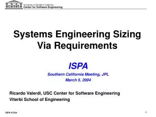 Systems Engineering Sizing Via Requirements