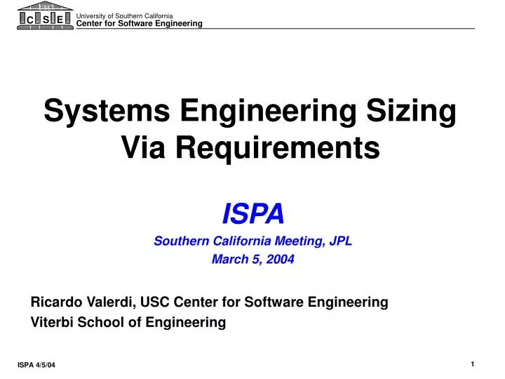 systems engineering sizing via requirements