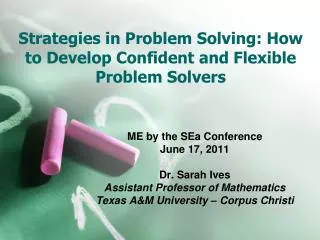 Strategies in Problem Solving: How to Develop Confident and Flexible Problem Solvers