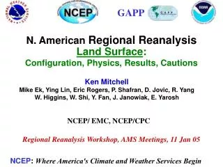 N. American Regional Reanalysis Land Surface : Configuration, Physics, Results, Cautions