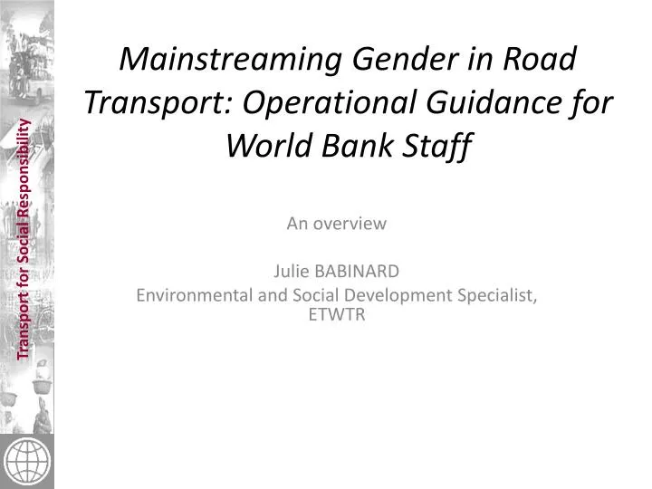 mainstreaming gender in road transport operational guidance for world bank staff