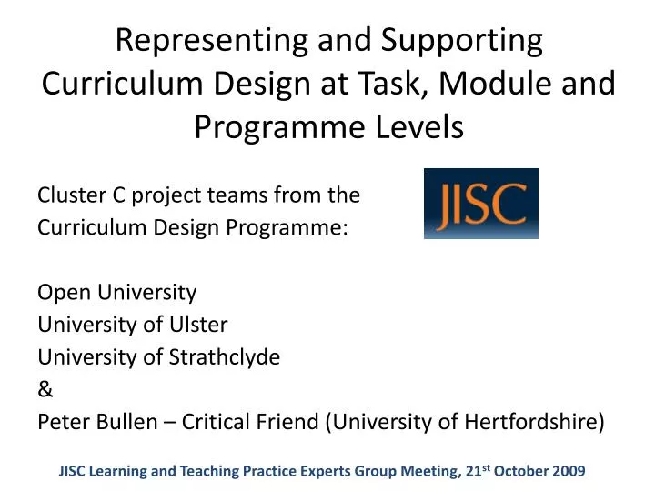 representing and supporting curriculum design at task module and programme levels