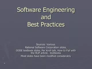 Software Engineering and Best Practices