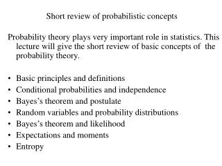 Short review of probabilistic concepts