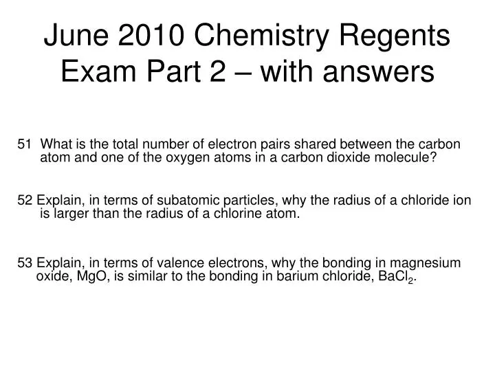 june 2010 chemistry regents exam part 2 with answers