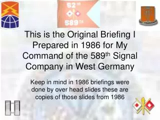 This is the Original Briefing I Prepared in 1986 for My Command of the 589 th Signal Company in West Germany