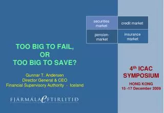 TOO BIG TO FAIL, OR TOO BIG TO SAVE? Gunnar T. Andersen Director General &amp; CEO Financial Supervisory Authority -