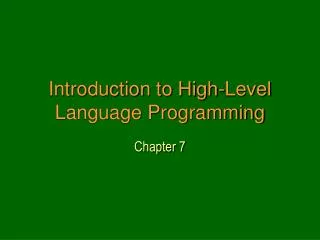 Introduction to High-Level Language Programming