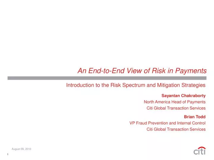 an end to end view of risk in payments