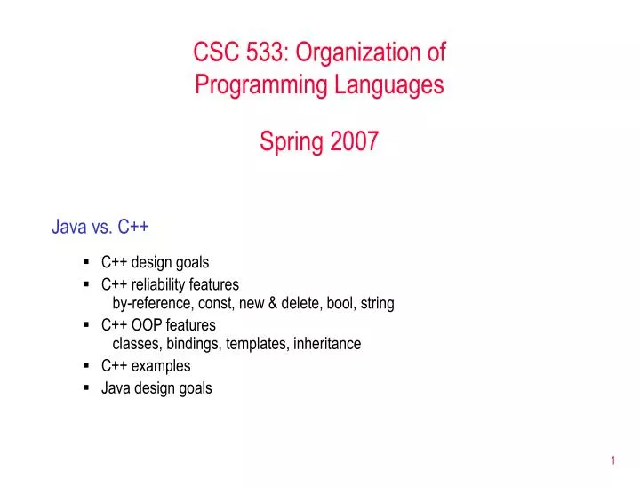 csc 533 organization of programming languages spring 2007
