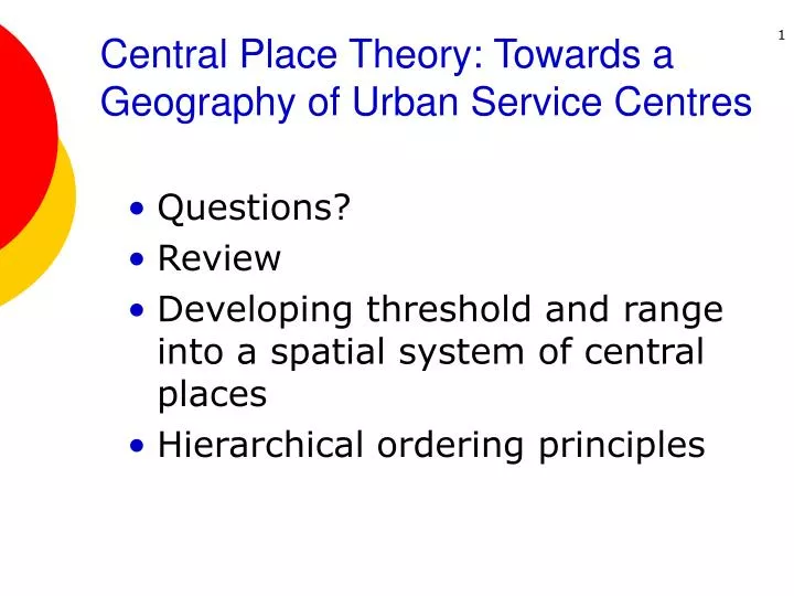 central place theory towards a geography of urban service centres