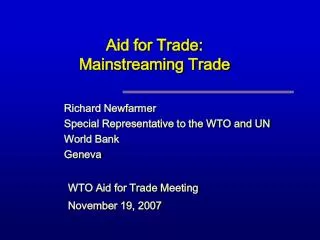 Aid for Trade: Mainstreaming Trade