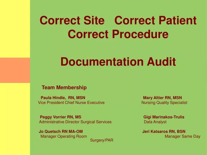 correct site correct patient correct procedure documentation audit