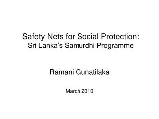 Safety Nets for Social Protection: Sri Lanka’s Samurdhi Programme