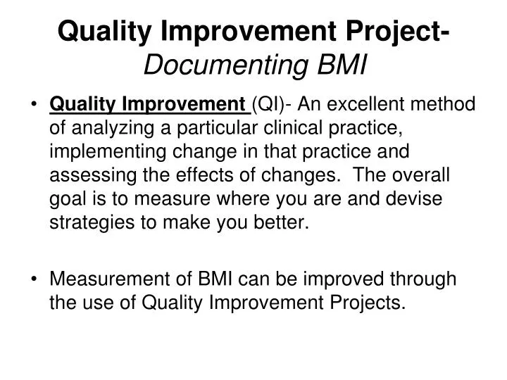 quality improvement project documenting bmi