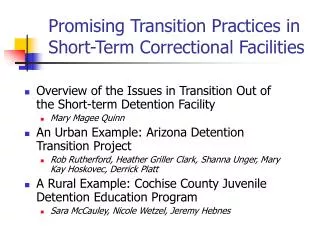 Promising Transition Practices in Short-Term Correctional Facilities