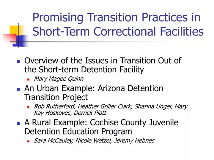 promising transition practices in short term correctional facilities