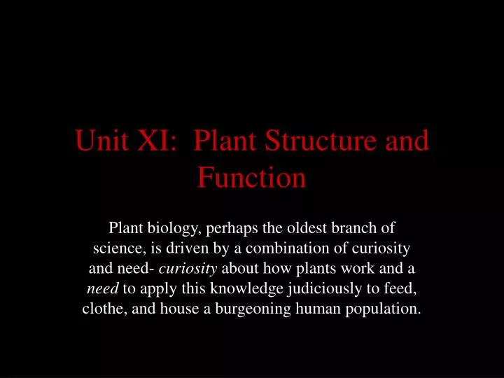 unit xi plant structure and function
