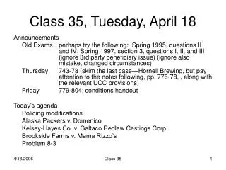 Class 35, Tuesday, April 18