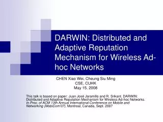 DARWIN: Distributed and Adaptive Reputation Mechanism for Wireless Ad-hoc Networks