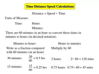 Time Distance Speed Calculations