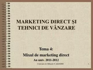 MARKETING DIRECT ŞI TEHNICI DE VÂNZARE