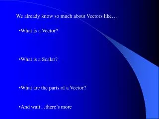 We already know so much about Vectors like…