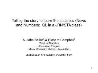 Telling the story to learn the statistics (News and Numbers: QL in a JRN/STA class)