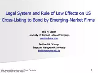 Legal System and Rule of Law Effects on US Cross-Listing to Bond by Emerging-Market Firms