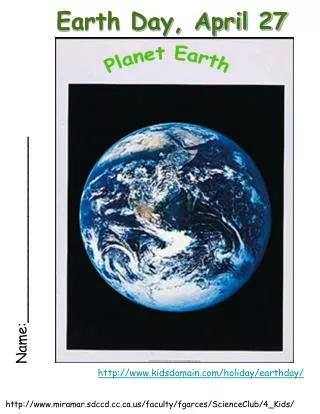 Earth Day, April 27