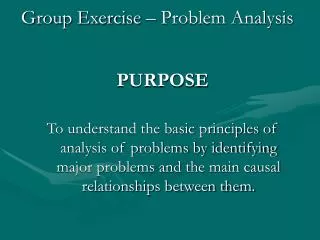 Group Exercise – Problem Analysis