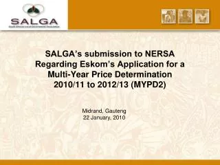 SALGA’s submission to NERSA Regarding Eskom’s Application for a Multi-Year Price Determination 2010/11 to 2012/13 (MYP