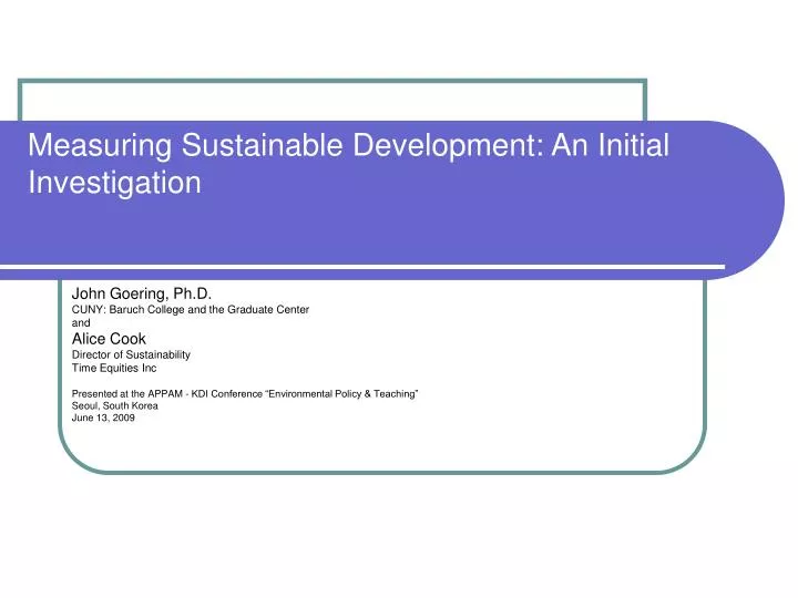 measuring sustainable development an initial investigation