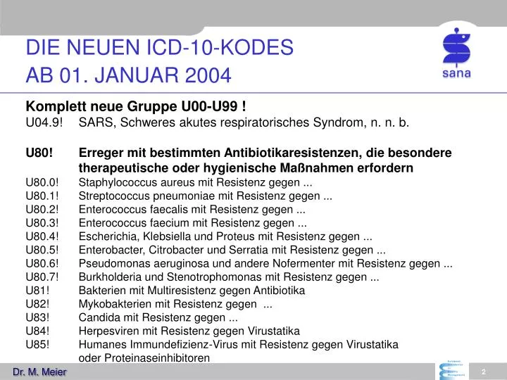 die neuen icd 10 kodes ab 01 januar 2004