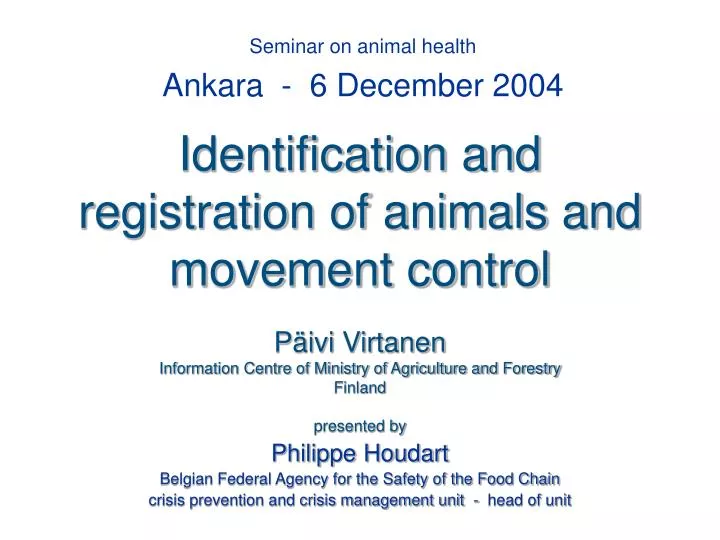 identification and registration of animals and movement control
