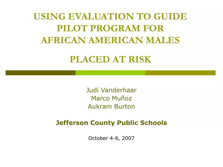 using evaluation to guide pilot program for african american males placed at risk