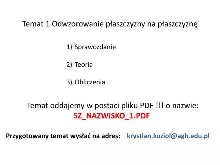 temat 1 odwzorowanie p aszczyzny na p aszczyzn