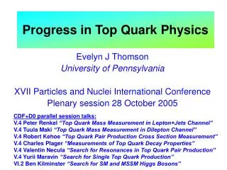 Progress in Top Quark Physics