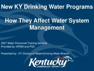 New KY Drinking Water Programs How They Affect Water System Management
