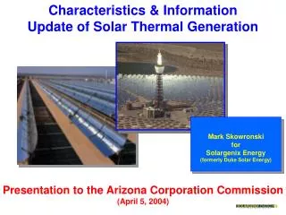 Characteristics &amp; Information Update of Solar Thermal Generation