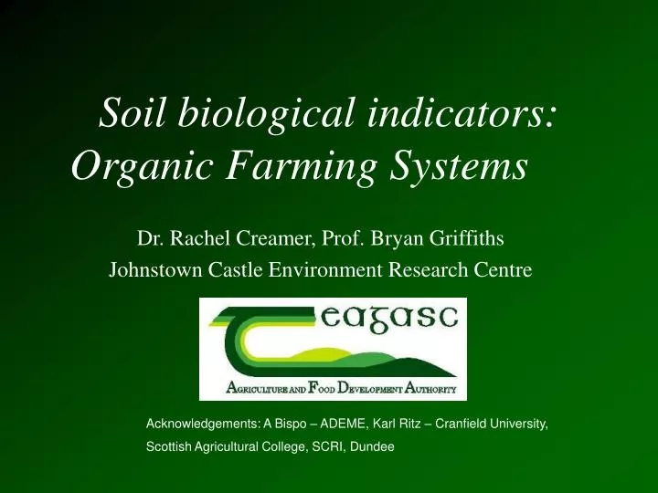 soil biological indicators organic farming systems