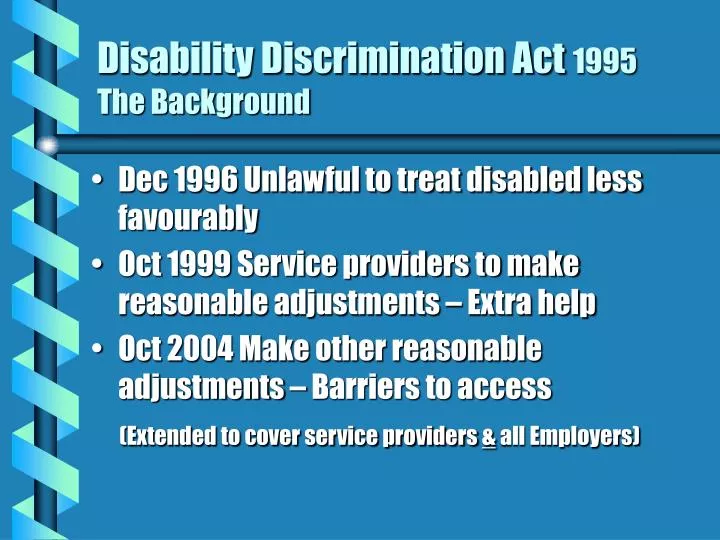 disability discrimination act 1995 the background