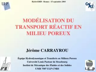 mod lisation du transport r actif en milieu poreux