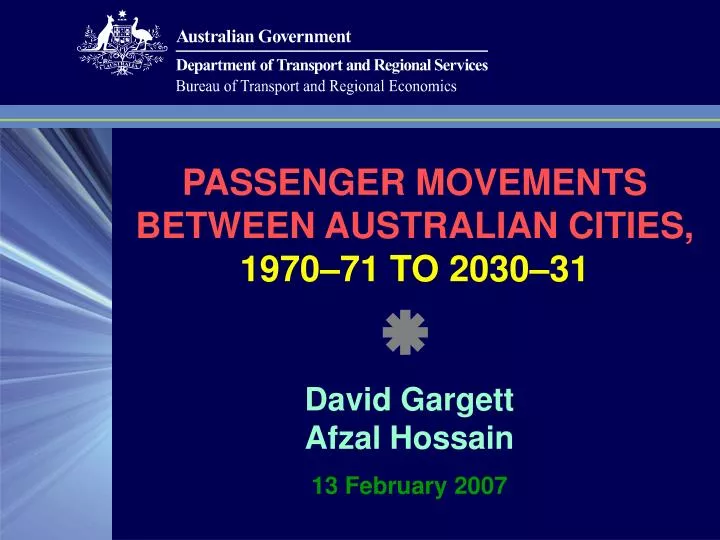 passenger movements between australian cities 1970 71 to 2030 31