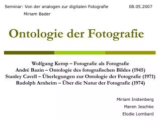 Ontologie der Fotografie