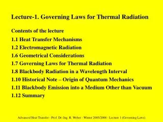 Lecture-1. Governing Laws for Thermal Radiation