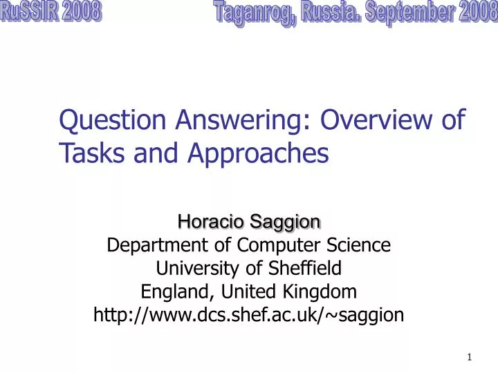 question answering overview of tasks and approaches