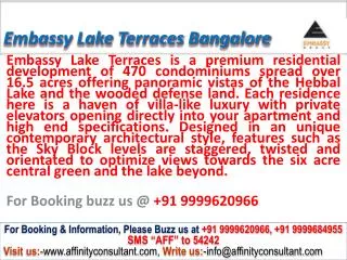 Embassy Group Lake Terraces Hebbal Bangalore @ 09999620966