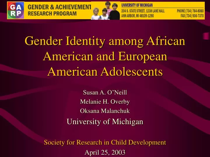 gender identity among african american and european american adolescents