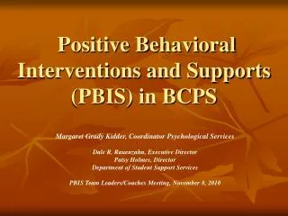 Positive Behavioral Interventions and Supports (PBIS) in BCPS